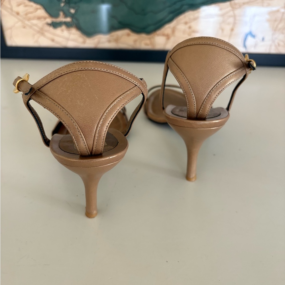 Salvatore Ferragamo Metallic Tan Strappy Ankle‑Strap Heels - Picture 6 of 8